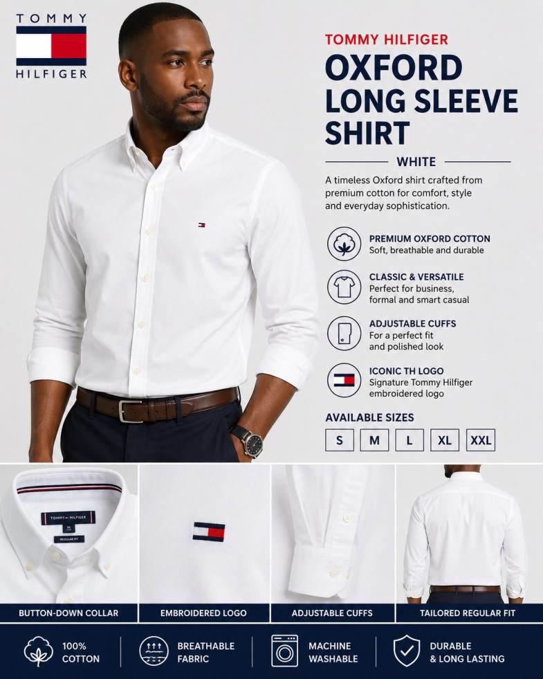 Tommy Hilfiger Men's Oxford Long Sleeve Shirt – White